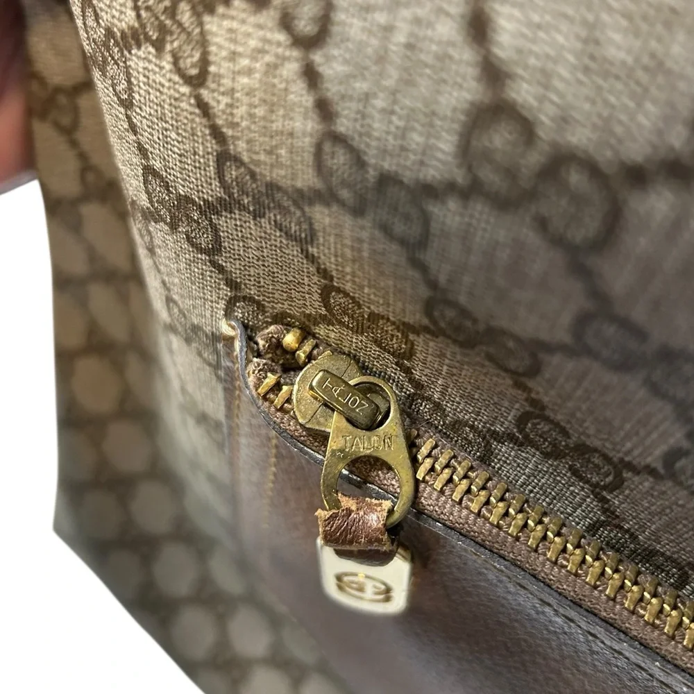 GUCCI Vintage GG Supreme Web Tote Bag Monogram Canvas Brown Leather Italy - Picture 7 of 16